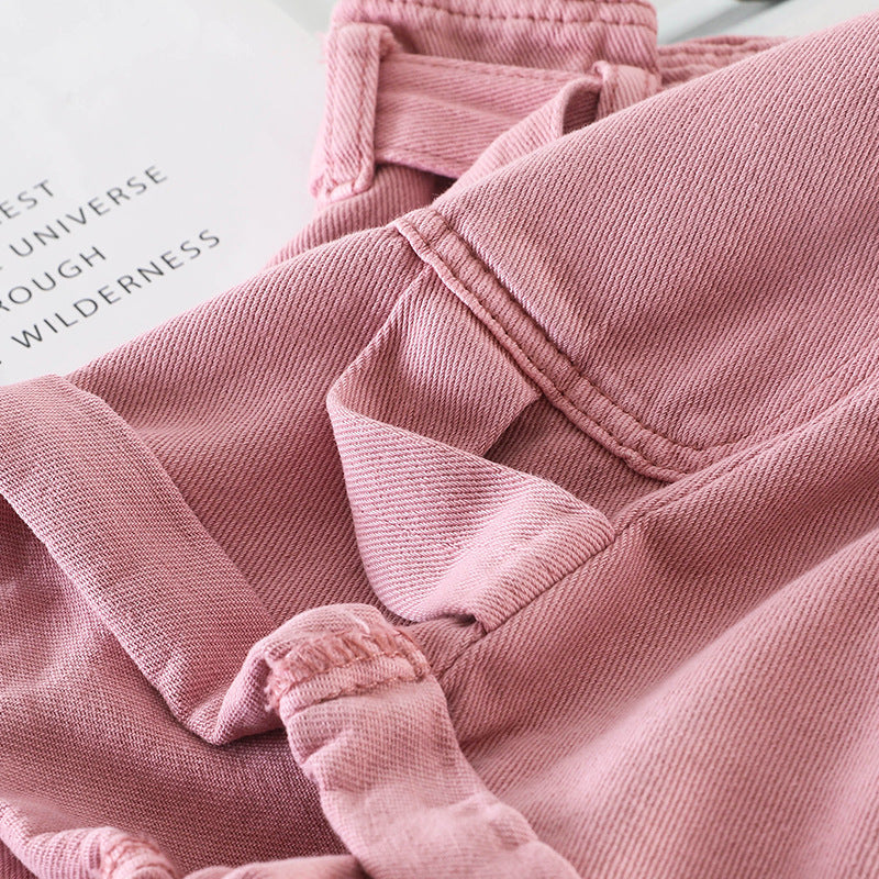 All Match Thin Double Pocket Wide Leg Denim Solid Color Shorts