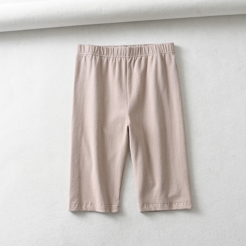Tight Fitting Stretch Solid Color Single-Layer Five-Point Pants