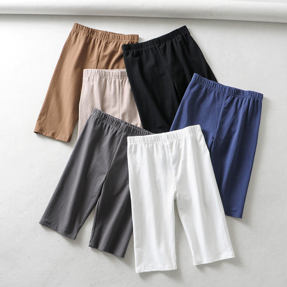 Tight Fitting Stretch Solid Color Single-Layer Five-Point Pants