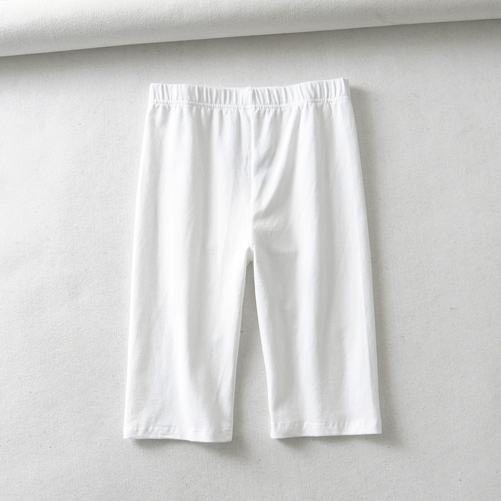 Tight Fitting Stretch Solid Color Single-Layer Five-Point Pants