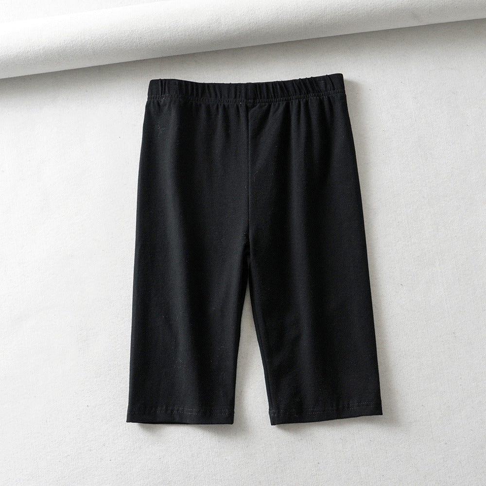 Tight Fitting Stretch Solid Color Single-Layer Five-Point Pants