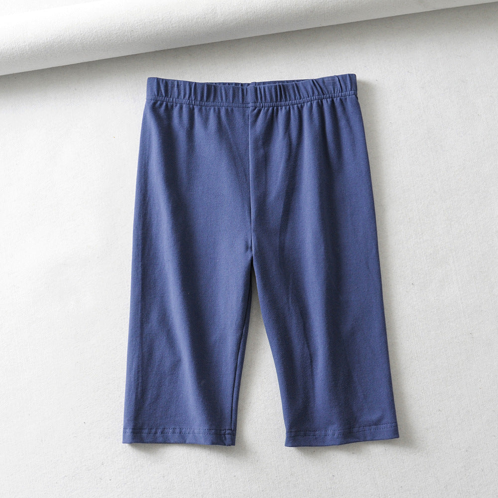Tight Fitting Stretch Solid Color Single-Layer Five-Point Pants