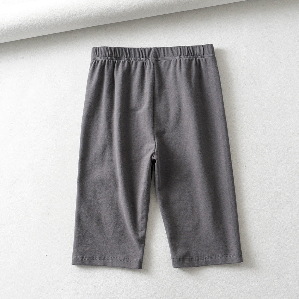 Tight Fitting Stretch Solid Color Single-Layer Five-Point Pants