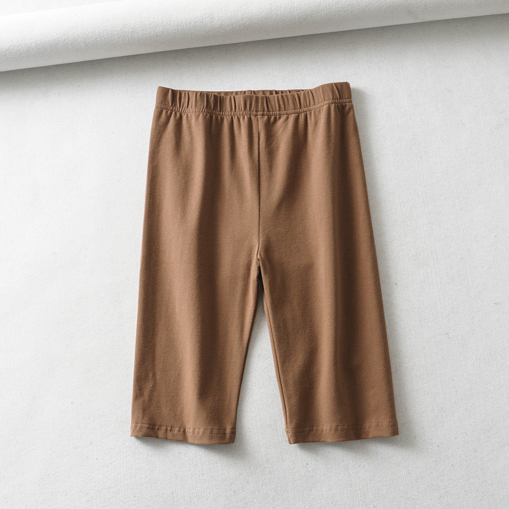 Tight Fitting Stretch Solid Color Single-Layer Five-Point Pants