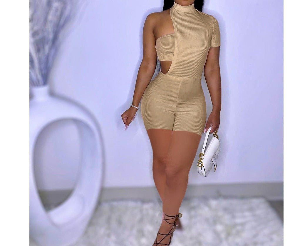 Fashion Asymmetrical Pit Strip Wrapped Chest Two-piece Pants Suit