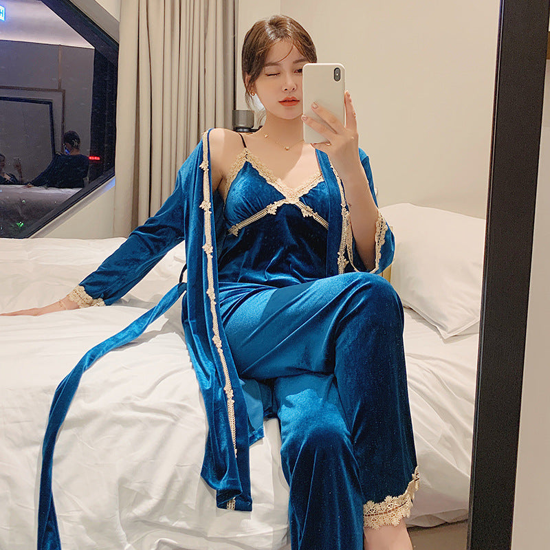 Loose Long-sleeved Home Service Padded Nightgown
