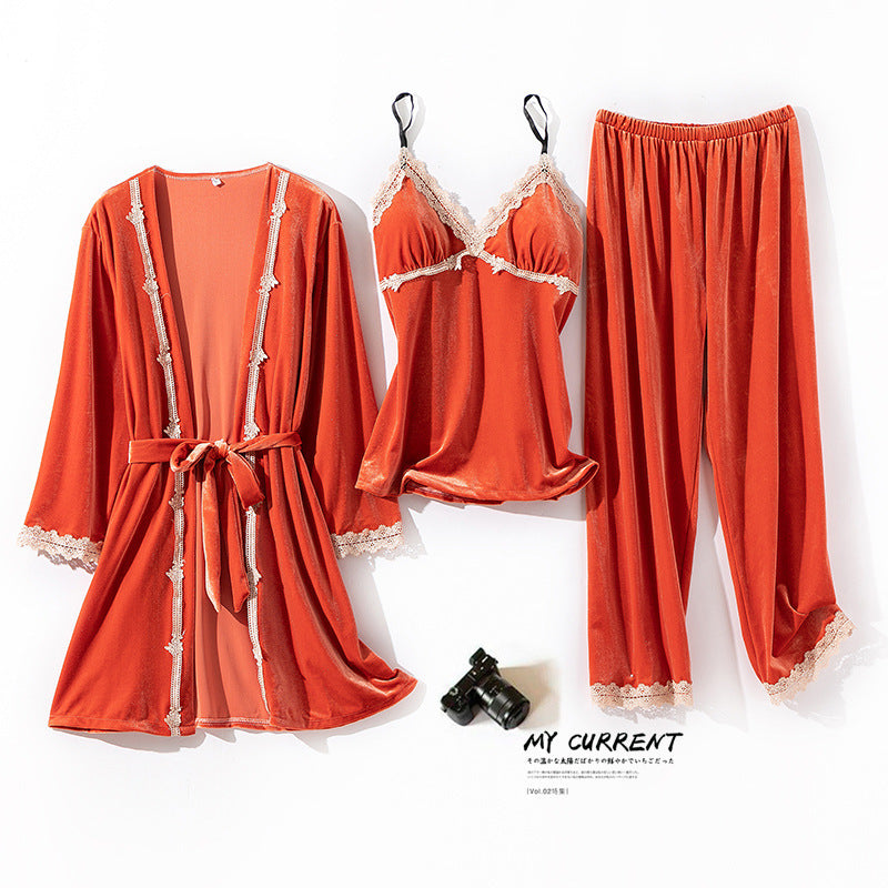 Loose Long-sleeved Home Service Padded Nightgown