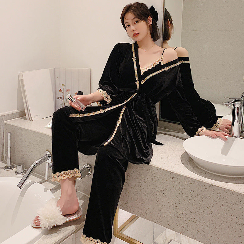 Loose Long-sleeved Home Service Padded Nightgown