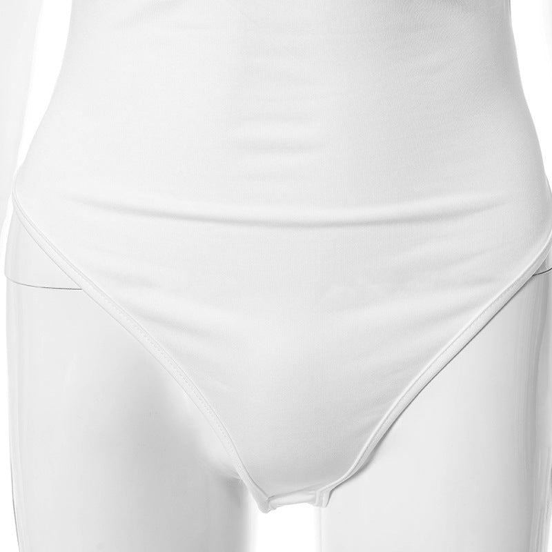 Solid Color Cross Cutout Long-sleeved Waistless Bodysuit