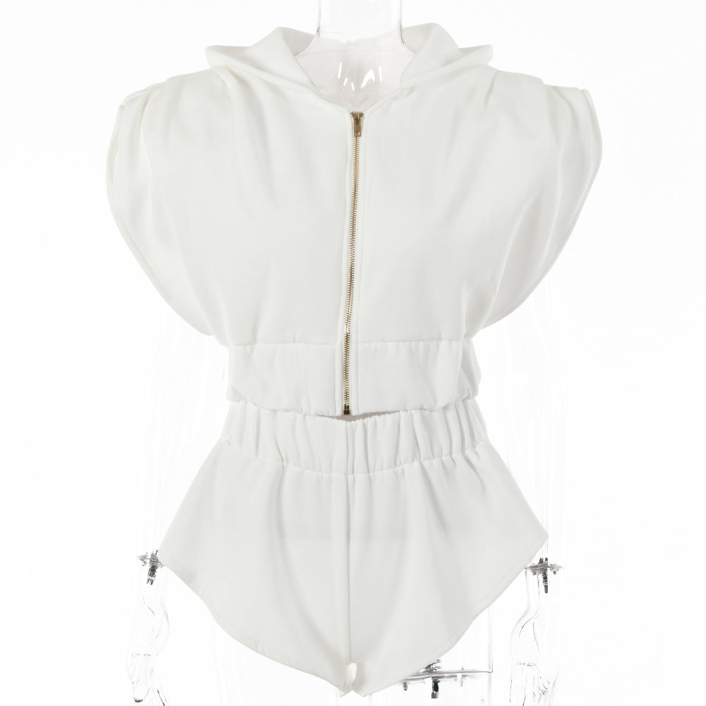 Loose Bat Sleeve Shoulder Pad Hoodie Sports Shorts Set