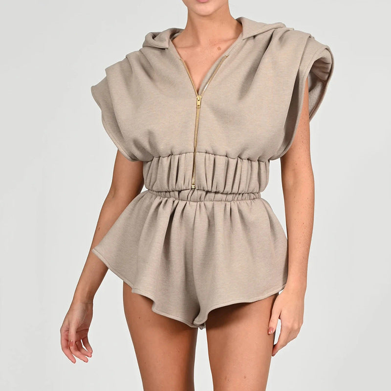 Loose Bat Sleeve Shoulder Pad Hoodie Sports Shorts Set