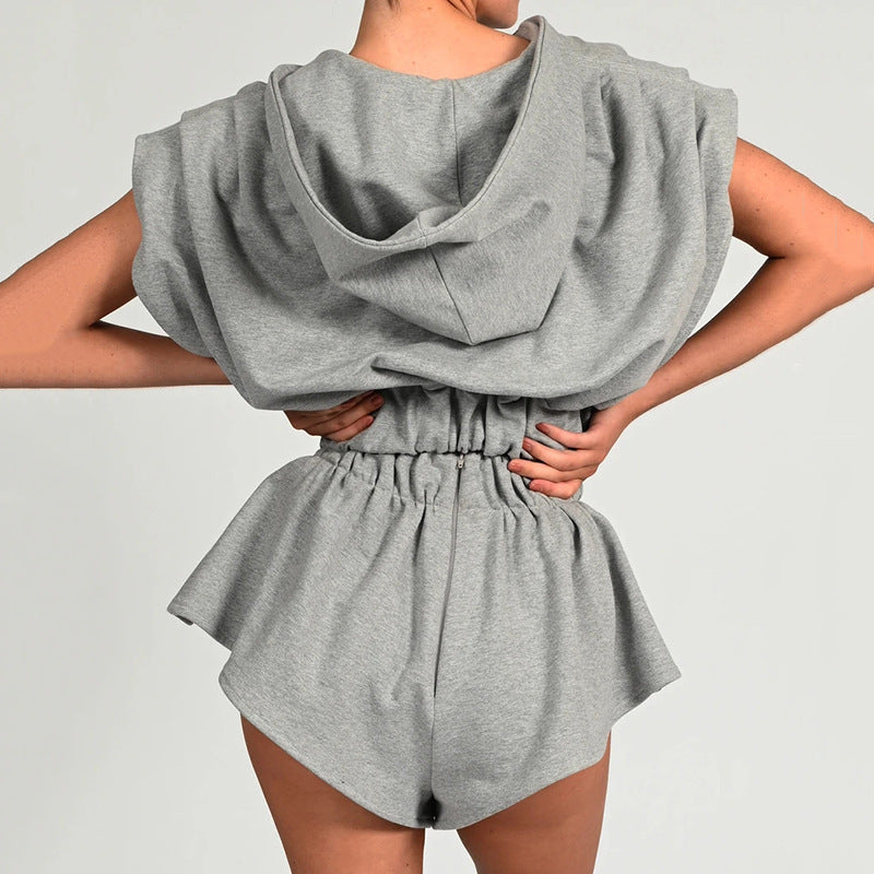 Loose Bat Sleeve Shoulder Pad Hoodie Sports Shorts Set