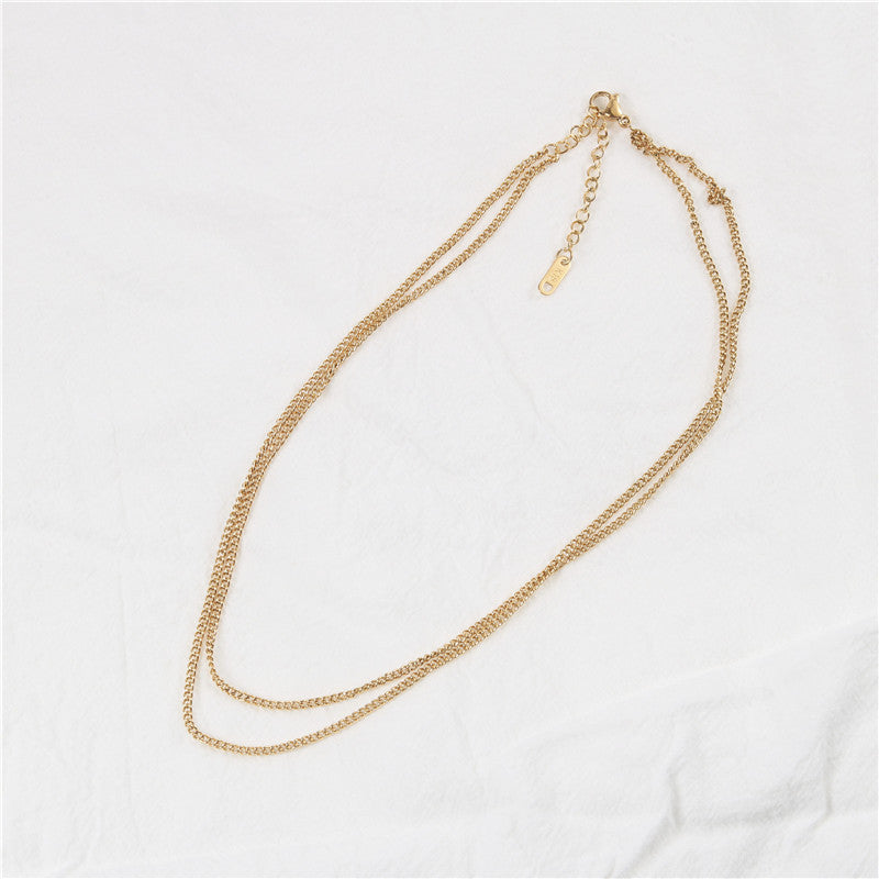 18k Plated Double-layer Flat Curb Necklace Gold Necklace