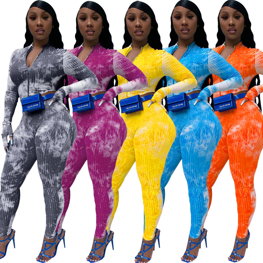 Tie-dye long-sleeved two-piece suit