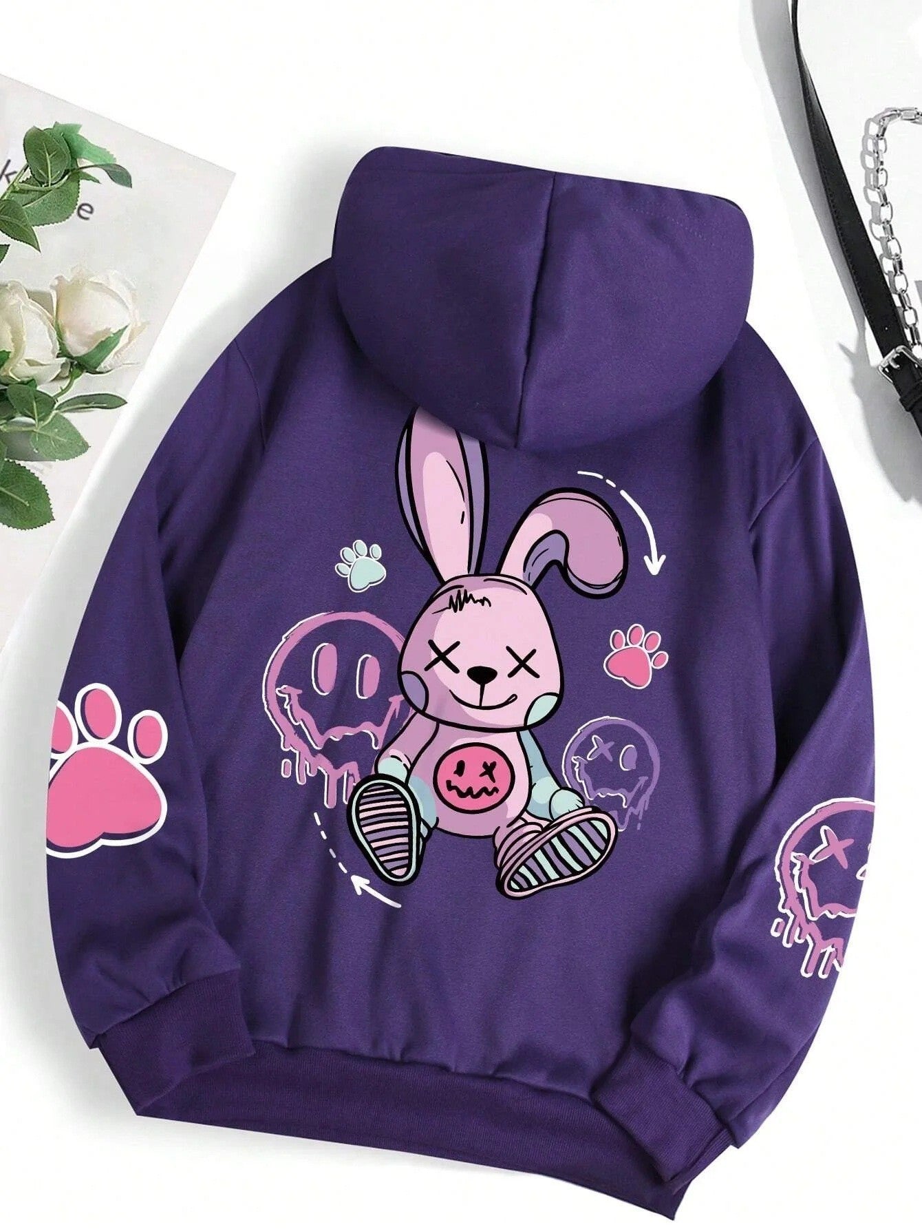 Drop-shoulder Sleeve Printed Hooded Long Sleeve Sweater