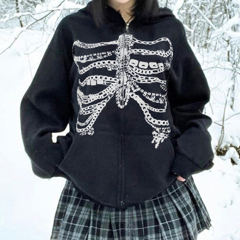 Dark Style Chain Bone Hooded Sweater