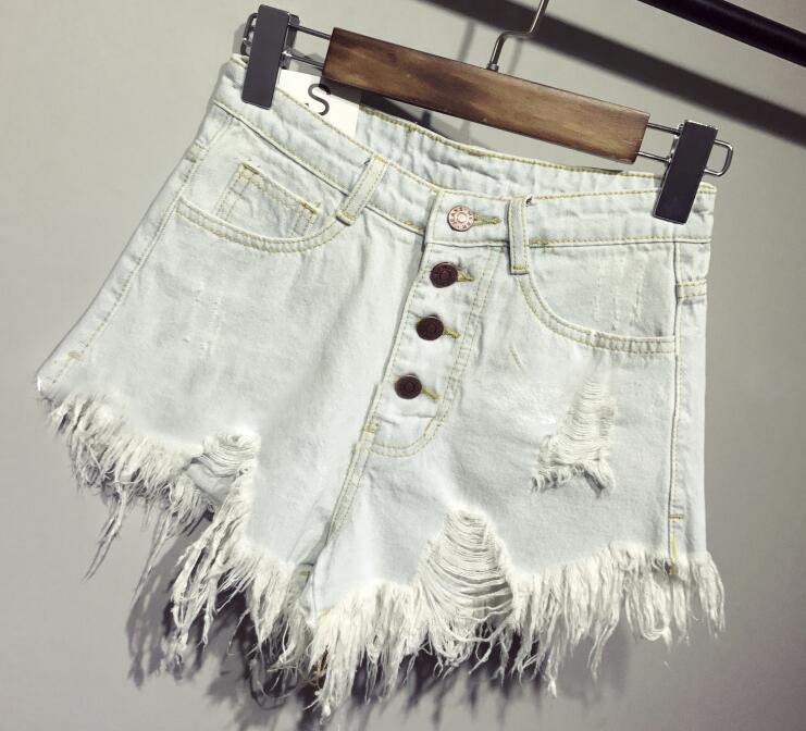 High-waist breasted denim shorts