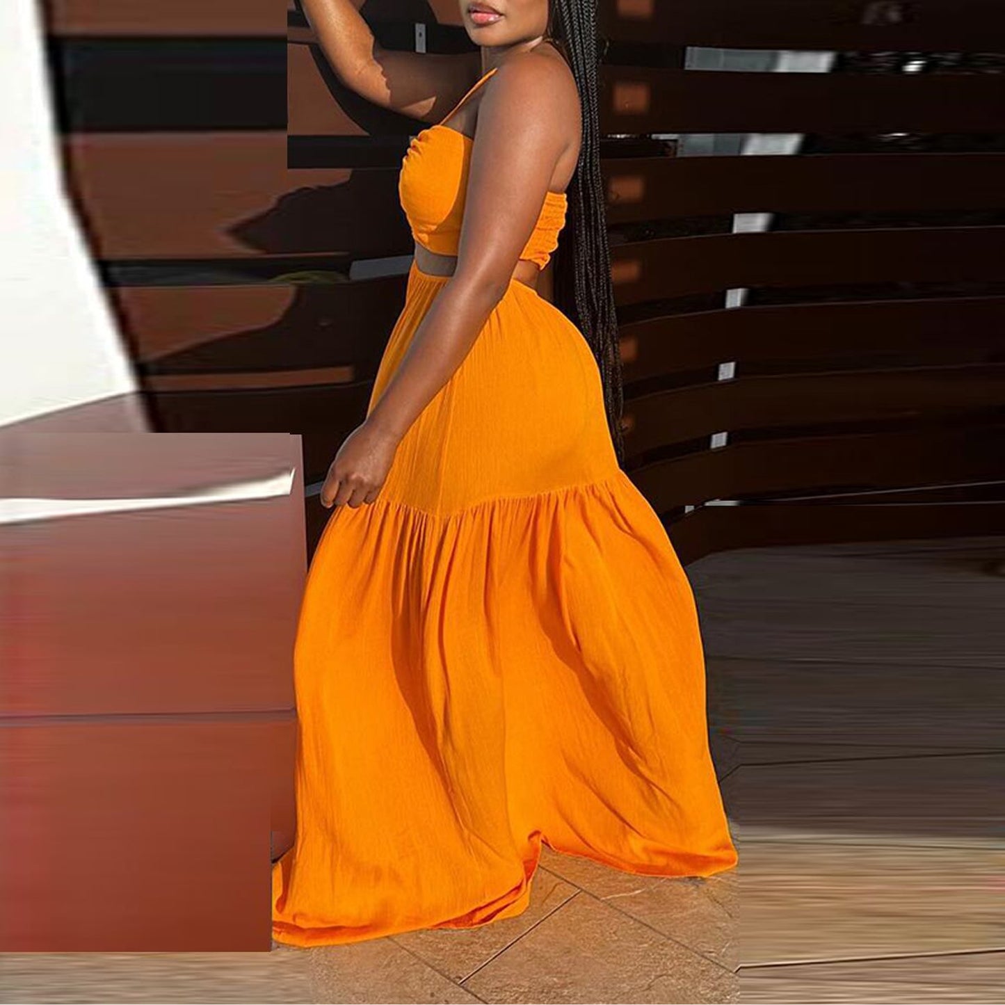 Lace Up Halter Stitching Cross Smocking Mop Dress