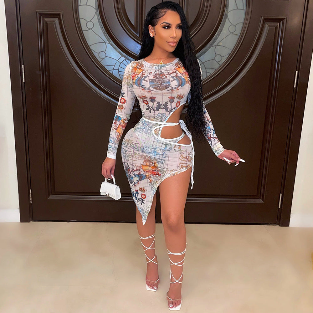 Women's Fashion Mesh Printed Dress