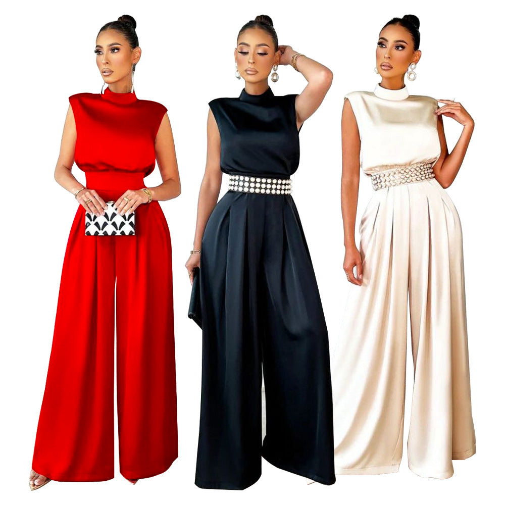 Women's Sleeveless Fitted Waist Jumpsuit