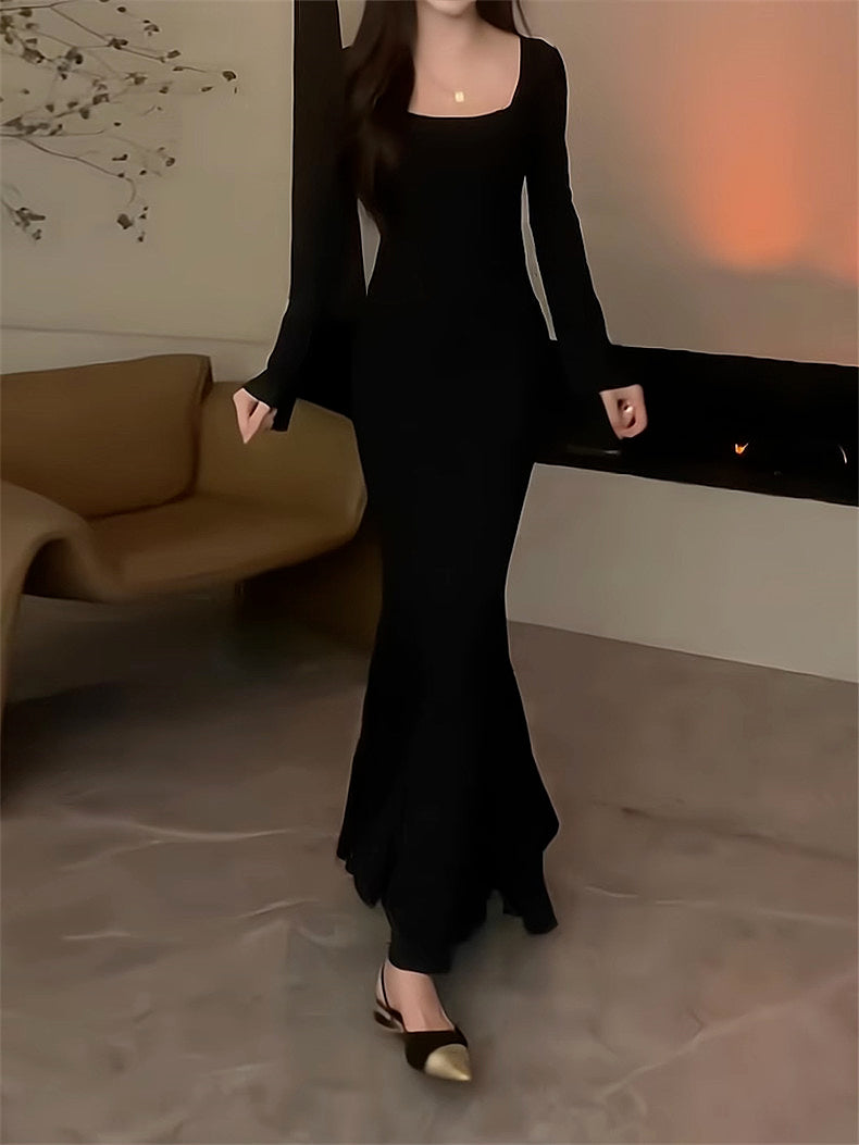Women's Fishtail Sheath Long Sleeve Knitted Dress