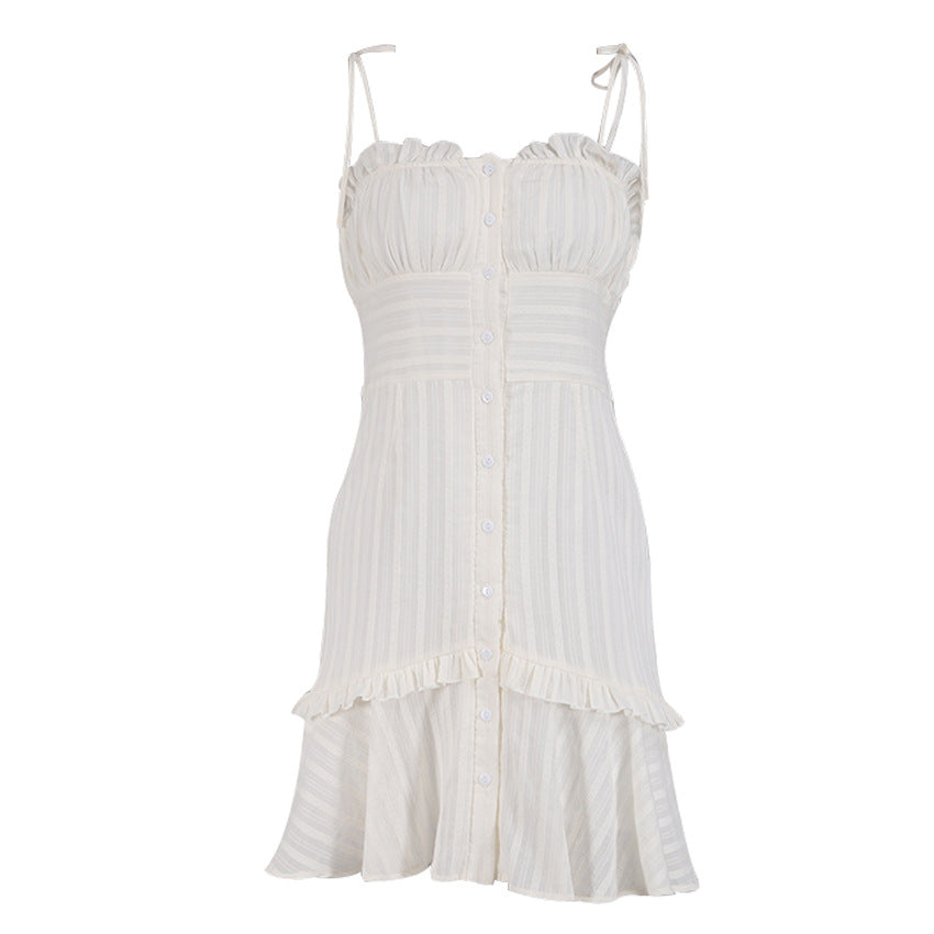 White Suspender Dress Cinched Short Dress Temperament Commute Sexy
