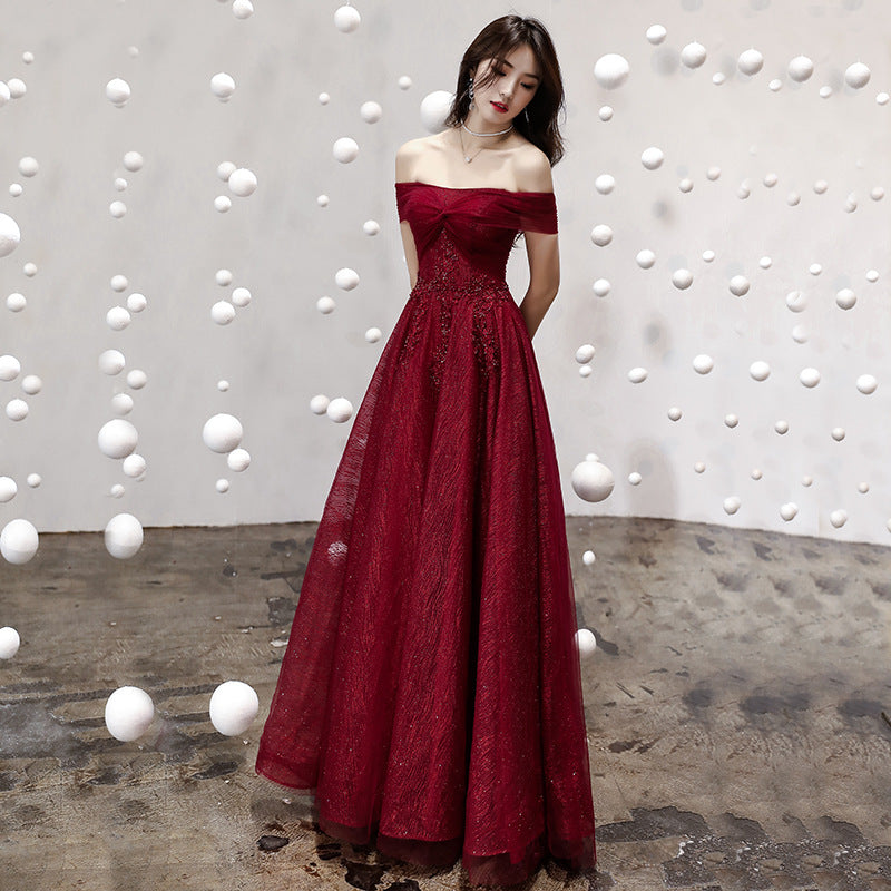 Slimming Wedding Red Daily Style Off-shoulder Evening Dress Fairy