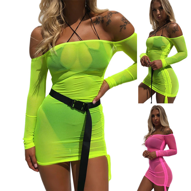 Mesh Sexy Off-the-shoulder Hip Skirt