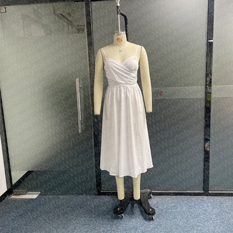 White Sling Dress Temperament Waist-controlled Simple Skirt