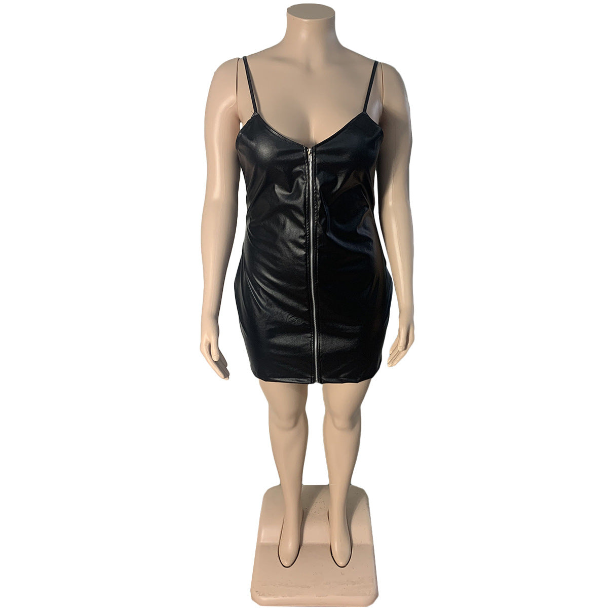 Women's PU Leather Dress Package Hip With A Zipper Dress