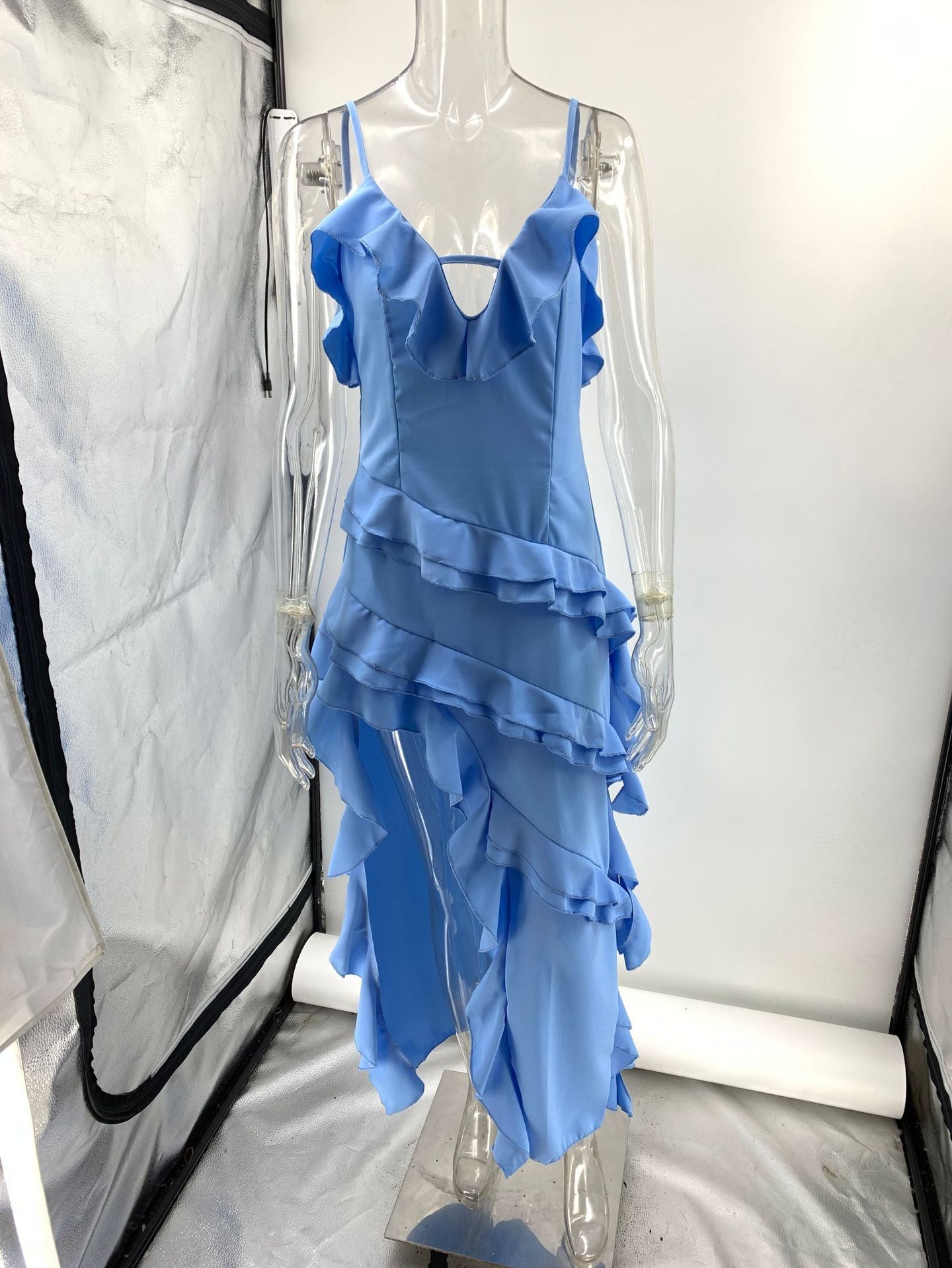 Lady Sexy Sling Irregular Solid Color Dress