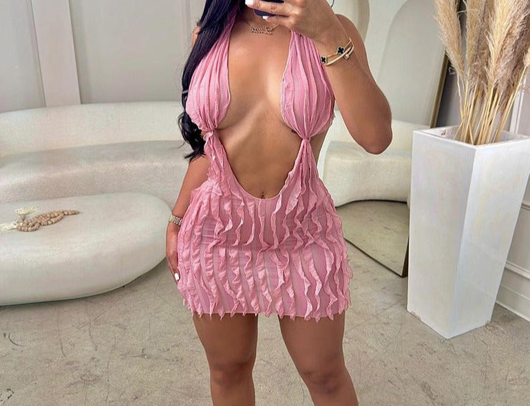 Chest Wrap Lace Up Short Dress