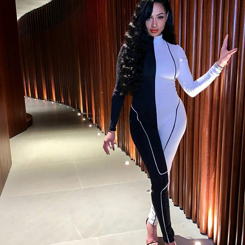 Two-color line stitching sports fitness jumpsuit