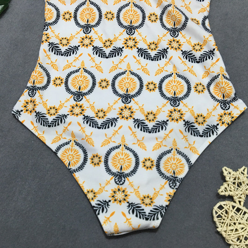 Retro print bikini one-piece swimsuit