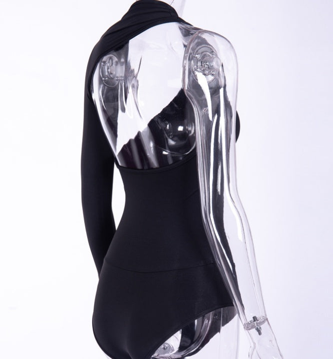 Sexy one-shoulder tight bodysuit milk silk bottoming shirt