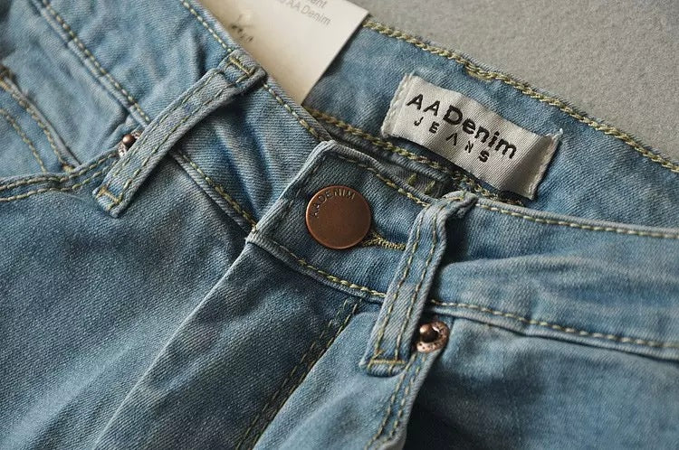 High waist stretch jeans slim slim elastic denim cotton feet trousers pencil pants