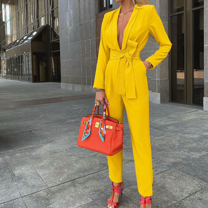Sexy fashion strapping V-neck Jumpsuit