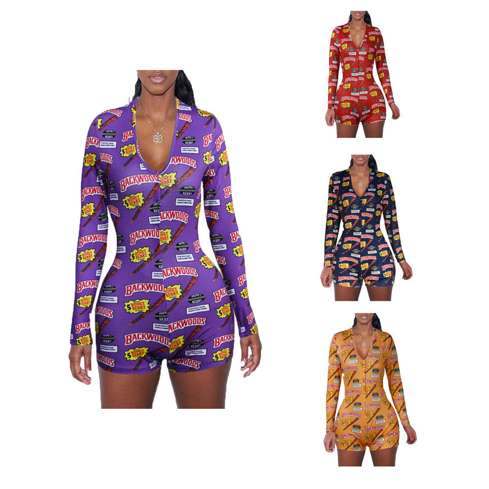 Women's printed long sleeve jumpsuit