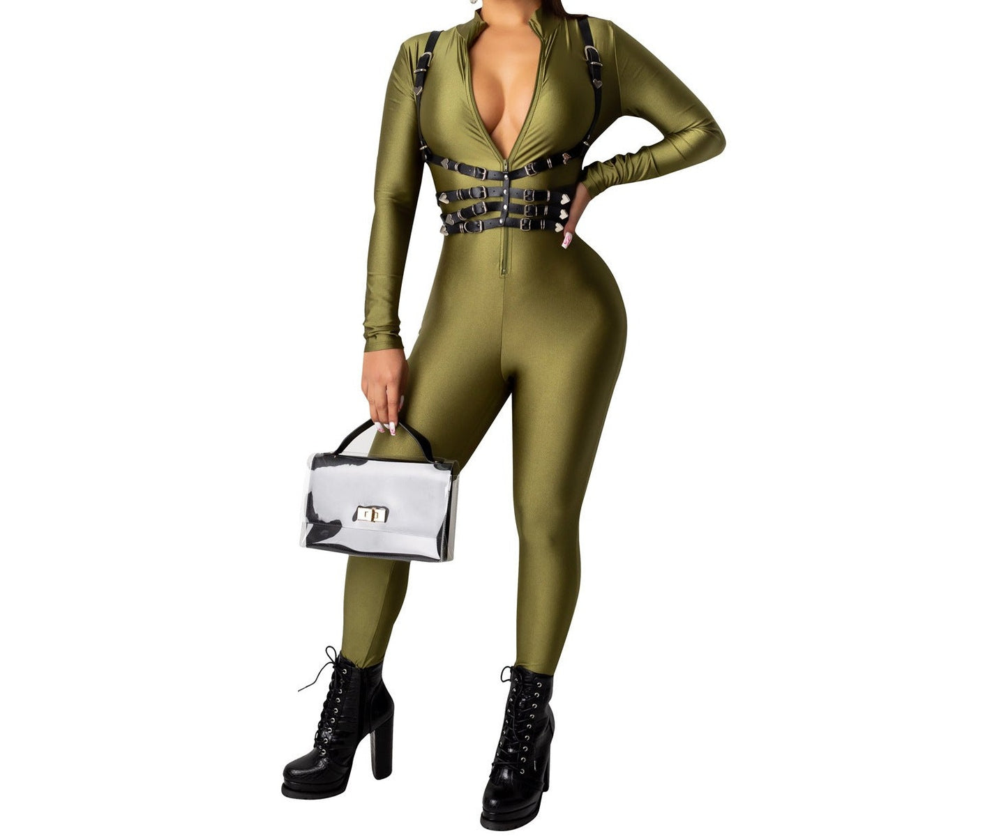 Explosive style solid color long-sleeved jumpsuit
