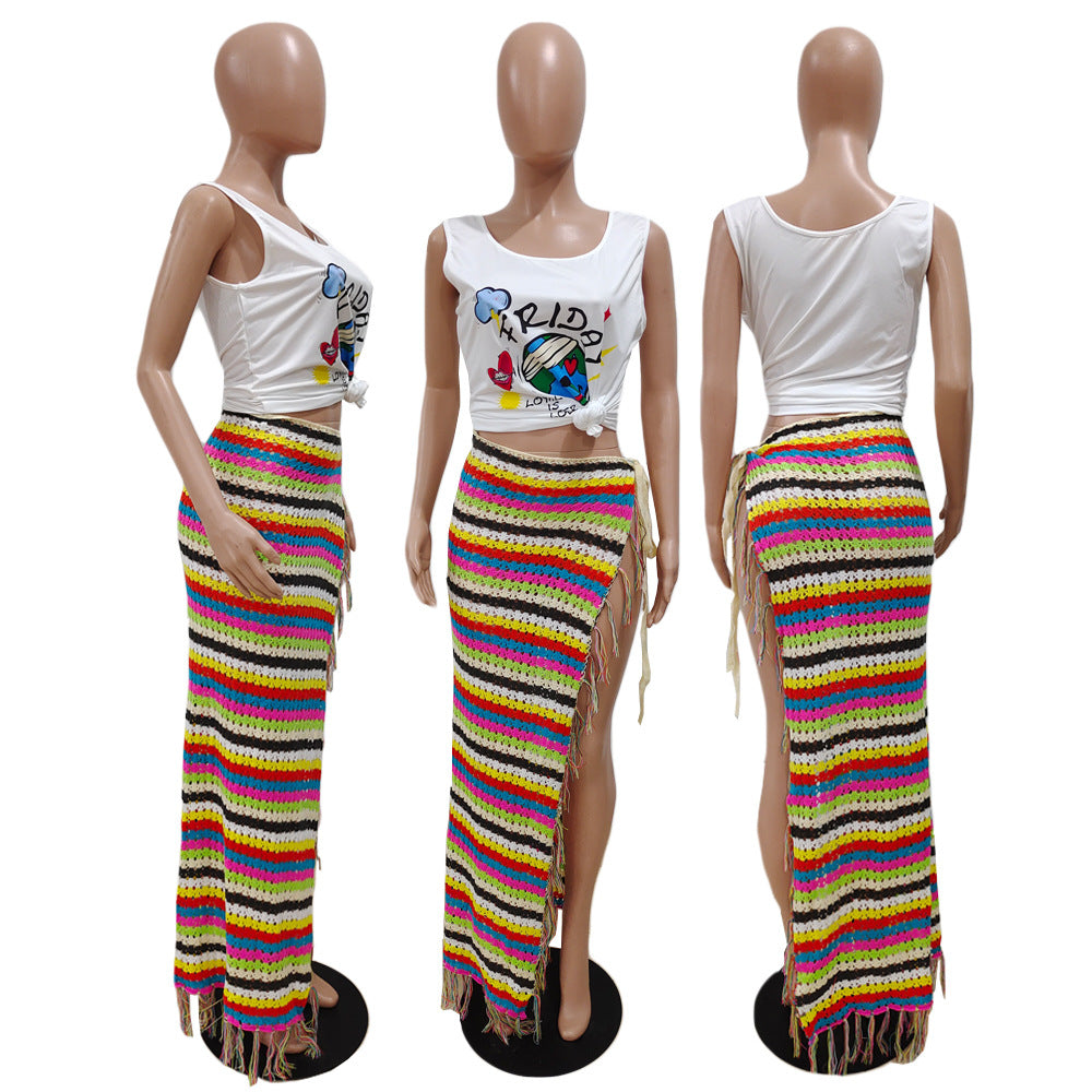 Hooked Tassel Strap Casual Beach Skirt