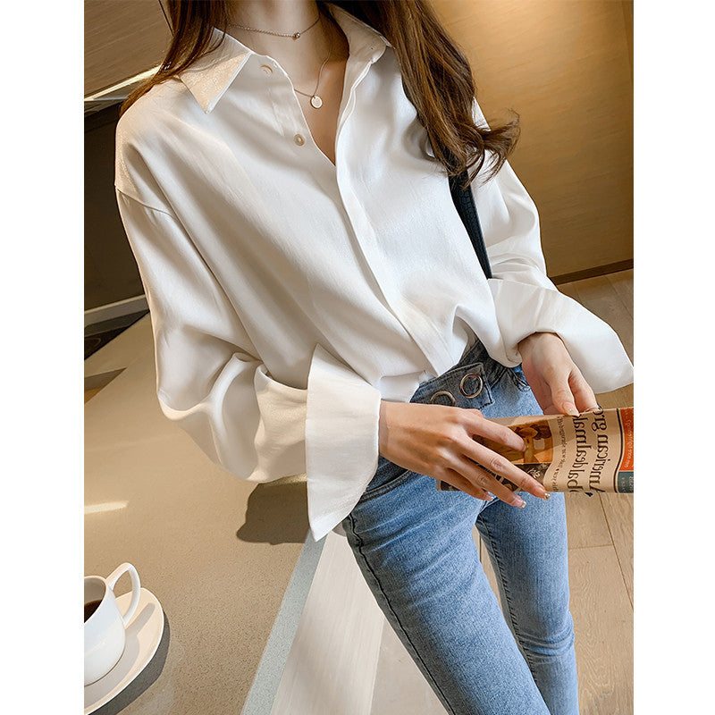 Retro temperament satin shirt long sleeves