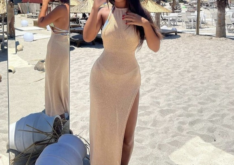 Double-sided High Slit Sling Beautiful Back Knitted Dress