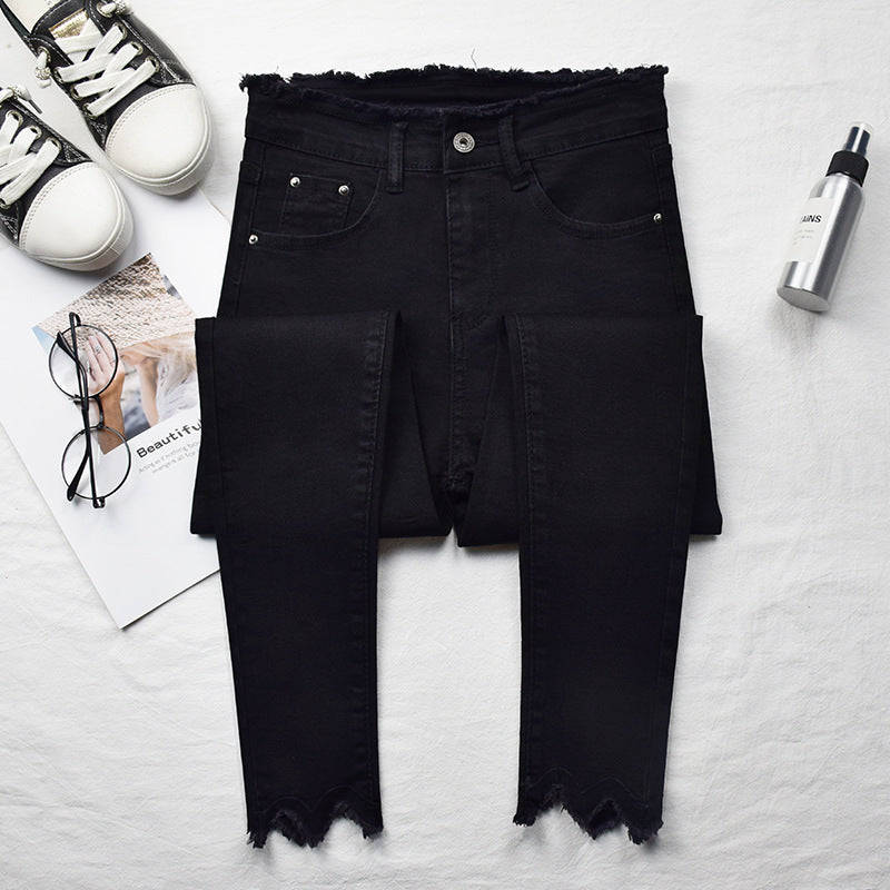 High-rise jeans female nine-point