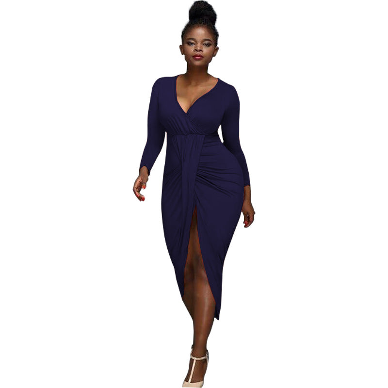 Nightclub Irregular Long-sleeved V-neck Dress