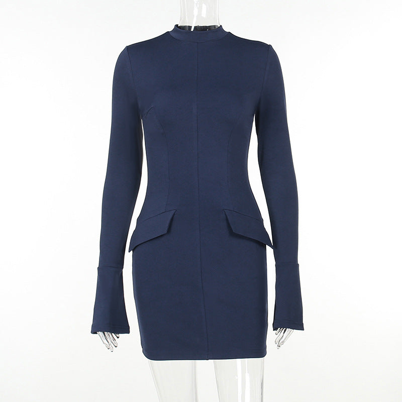 Half-high Collar Long Sleeves Skinny Sheath Women's Dress