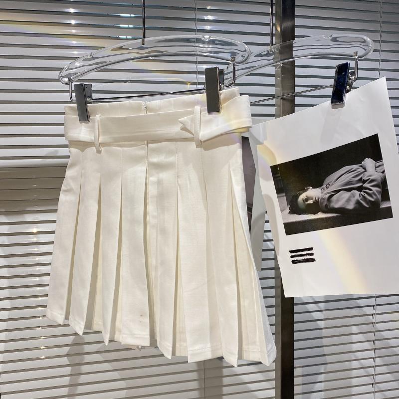 Square Rhinestone Waistband Design Anti Glare Pleated Skirt