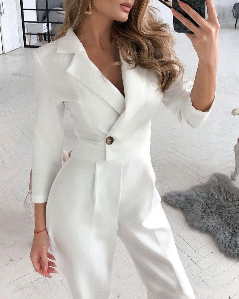 Women's Summer White Suit One-piece Trousers