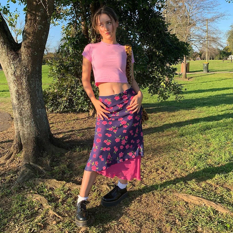 New Women's Plum Blossom Print Chiffon Slim Slimming Skirt Long Skirt