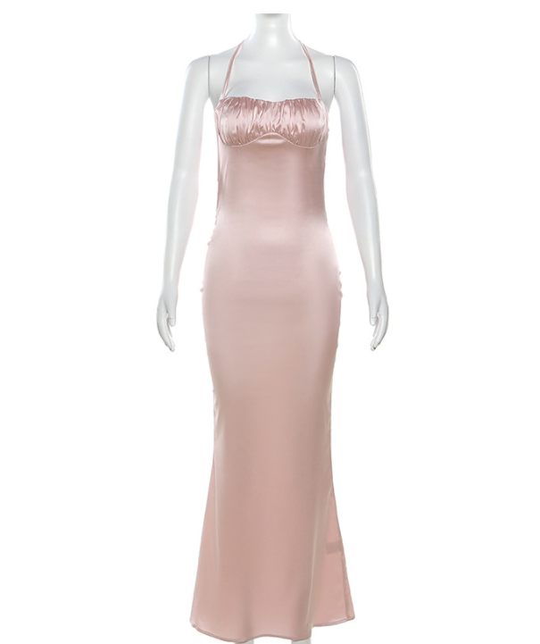 Hanging Neck Sexy Open Back Slim Fit Wrapped Hip Dress