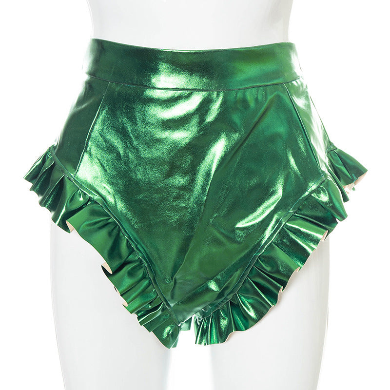 Women's PU Leather Shorts With Wooden Ears